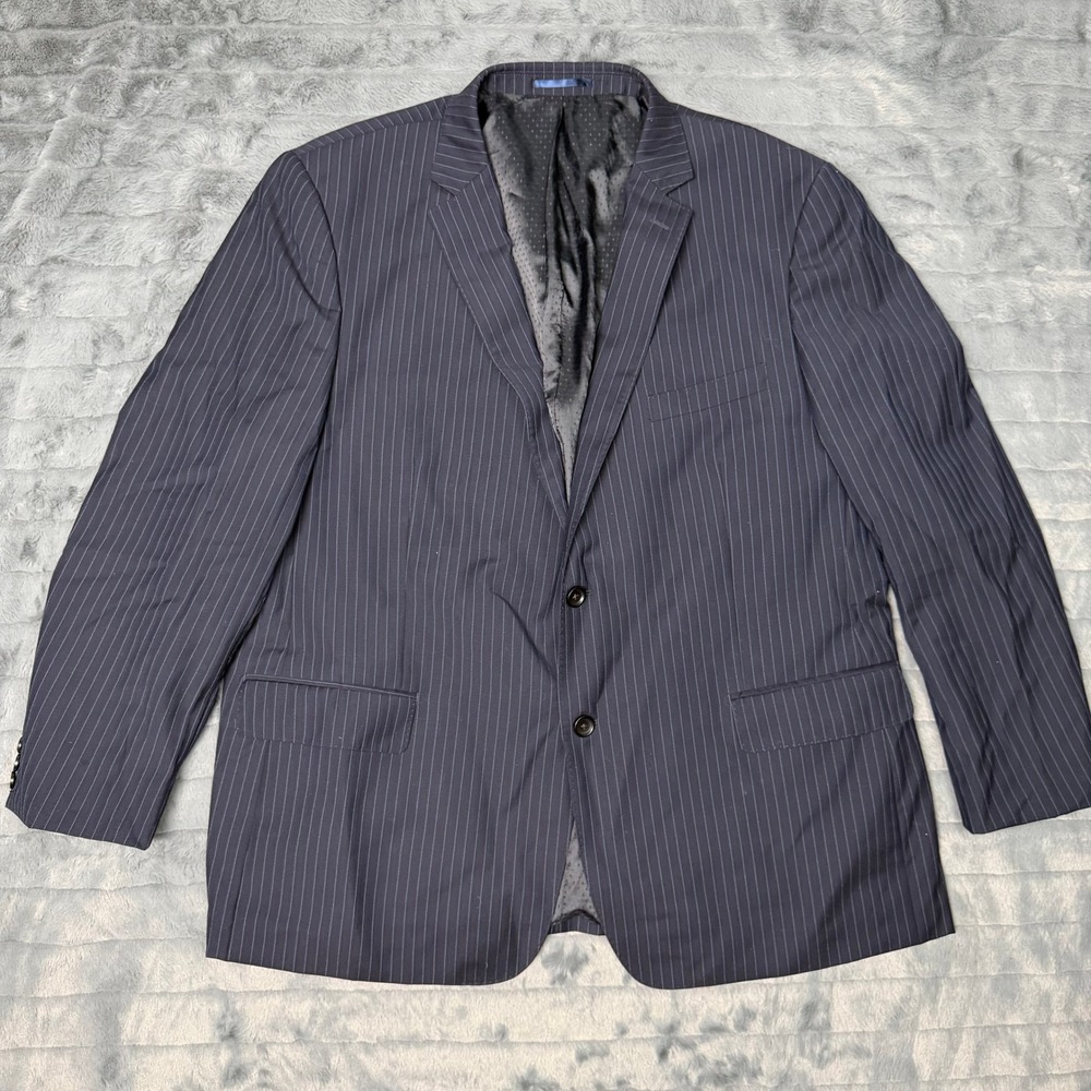 Mantoni Blazer Mens 48R Navy Blue Pinstripe Super 140s Wool 2-Button Jacket